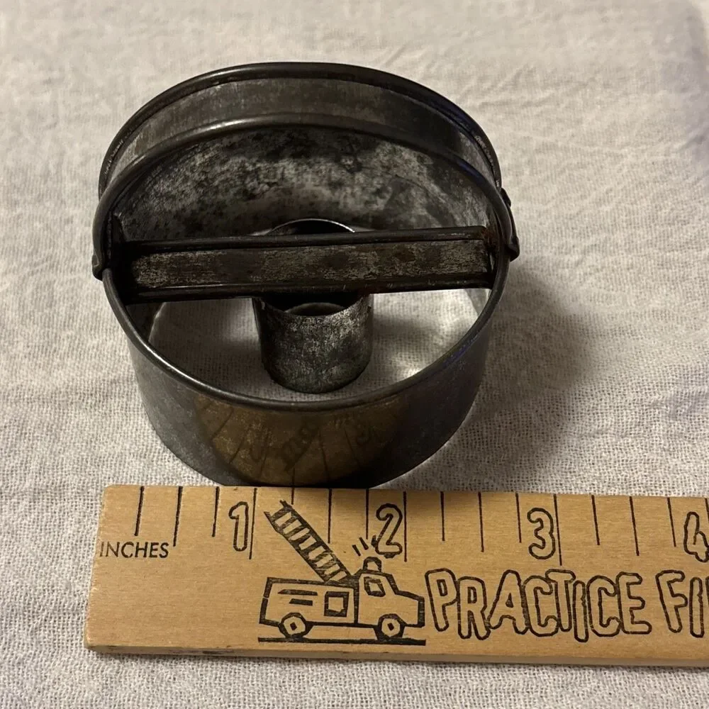 Vintage Primitive Hand Soldered Tin Donut Doughnut Cutter w/Handle 2.5 Inches